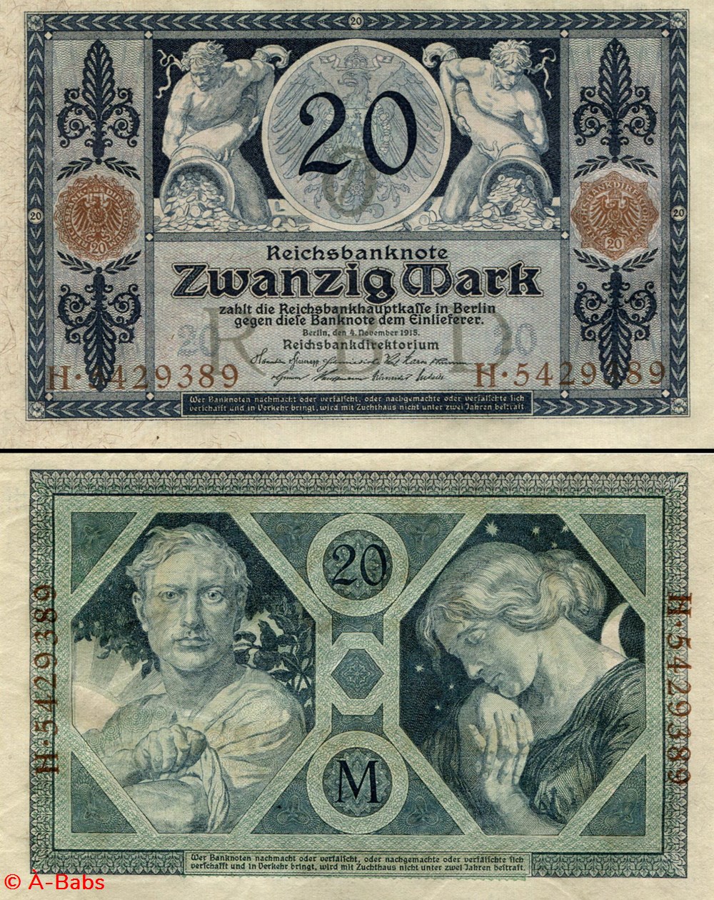 ALLEMAGNE - PICK 063 - 20 MARK - 1918 billets europe allemagne pick 063 20 mark 1918