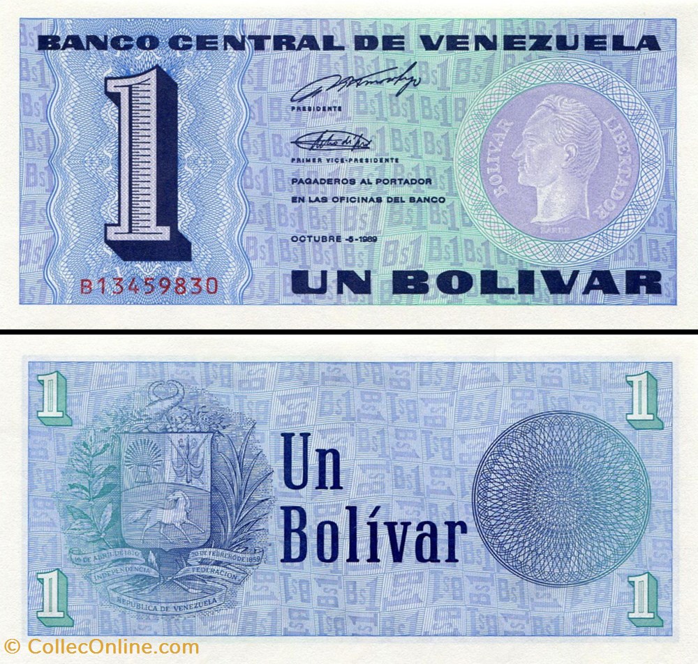 VENEZUELA - PICK 068 - 1 BOLIVAR - 1989 billets amerique du sud venezuela pick 068 1 bolivar 1989