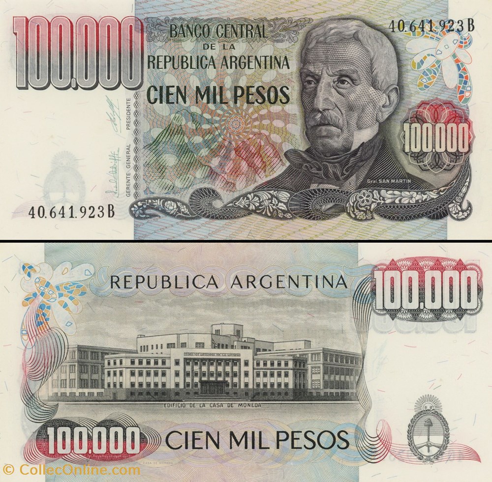 billets amerique du sud argentine pick 308 b 100 000 pesos 1980