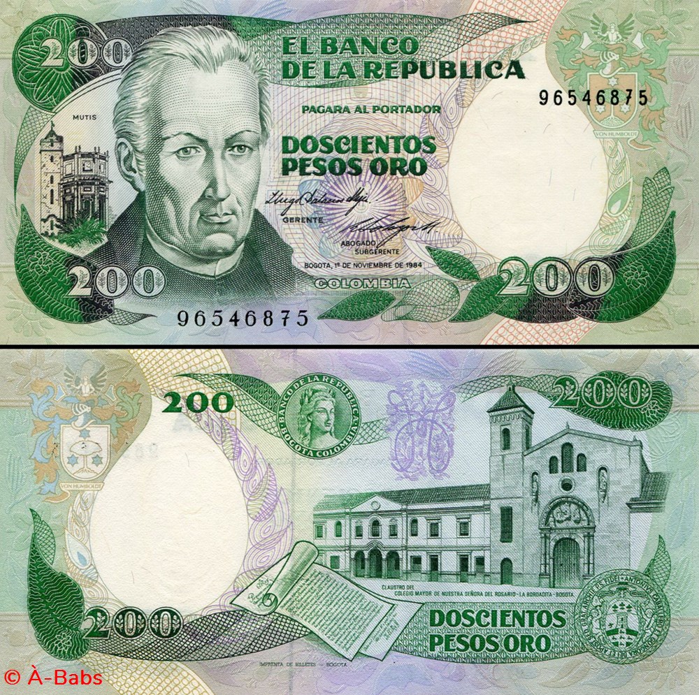 billets amerique du sud colombie pick 429 b 1 200 pesos de oro colombien 1984