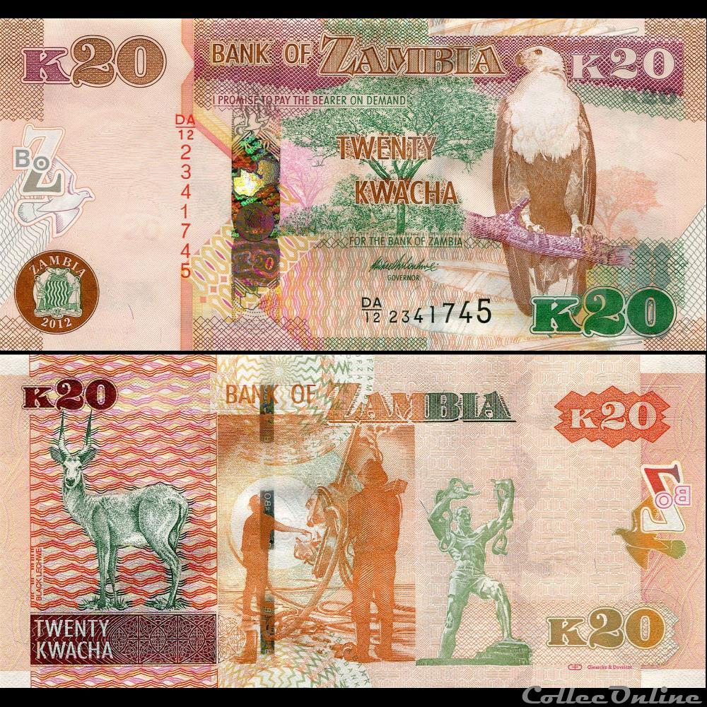 ZAMBIE - PICK 52 a - 20 KWACHA - 2012 billet afrique zambie pick 52 a 20 kwacha 2012
