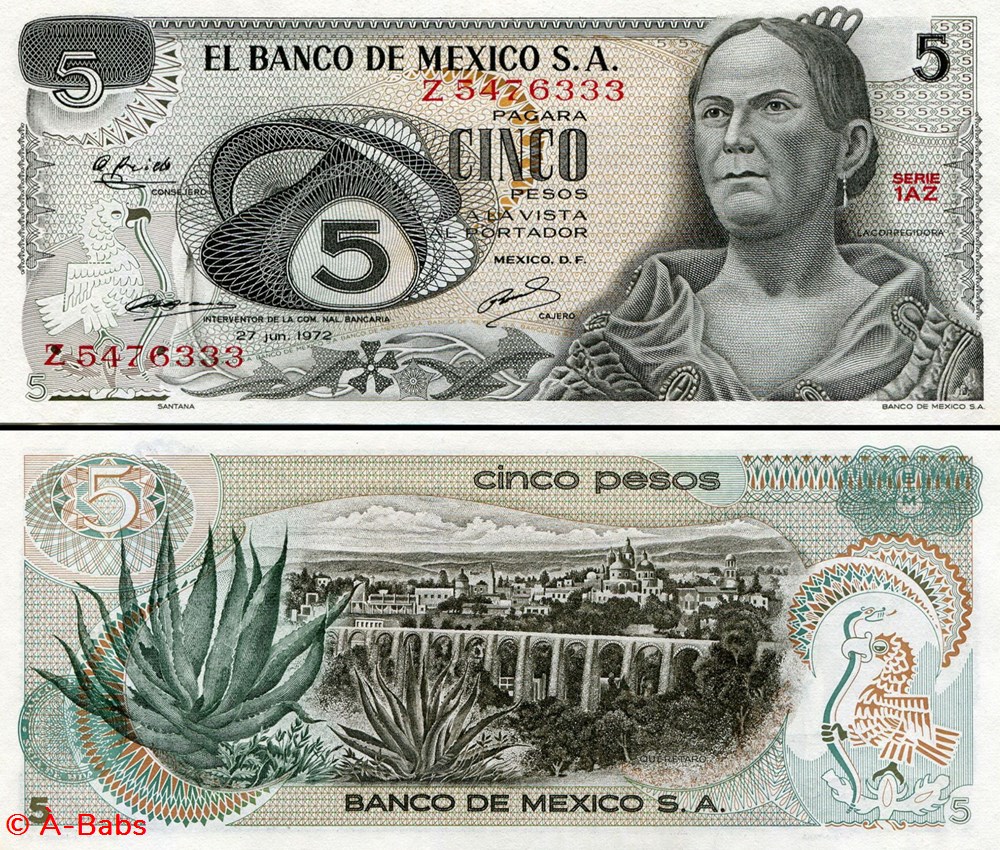 billets amerique du nord mexique pick 062 serie 1az 5 pesos 1972