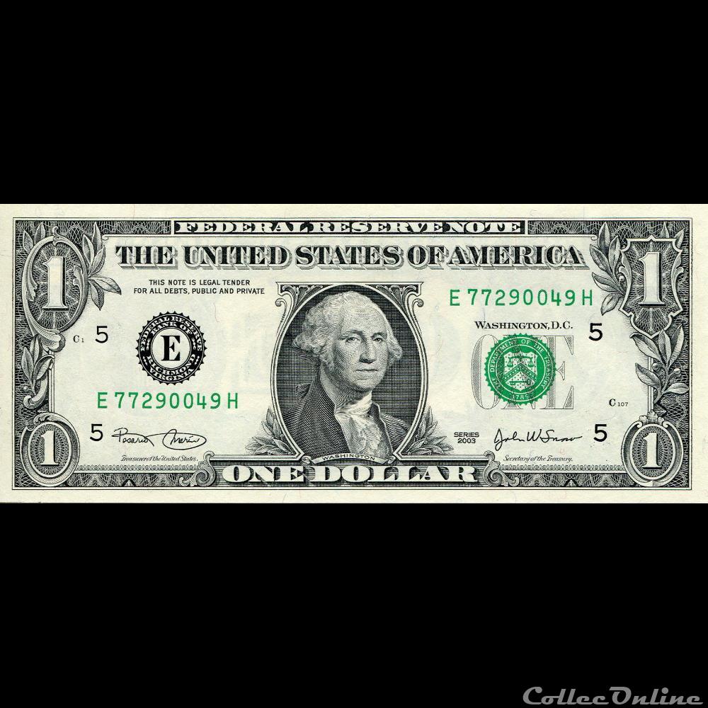 E- 1$ Federal Reserve Notes - Small Size 2003 Series billet amerique du nord etat uni e 1 federal reserve notes small size 2003 series