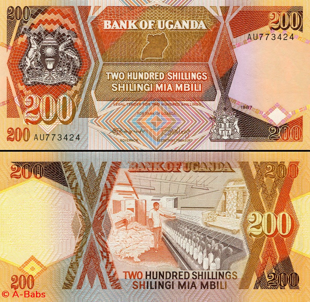 OUGANDA - PICK 32 a - 200 SHILLINGS - 1987 billets afrique ouganda pick 32 a 200 shillings 1987