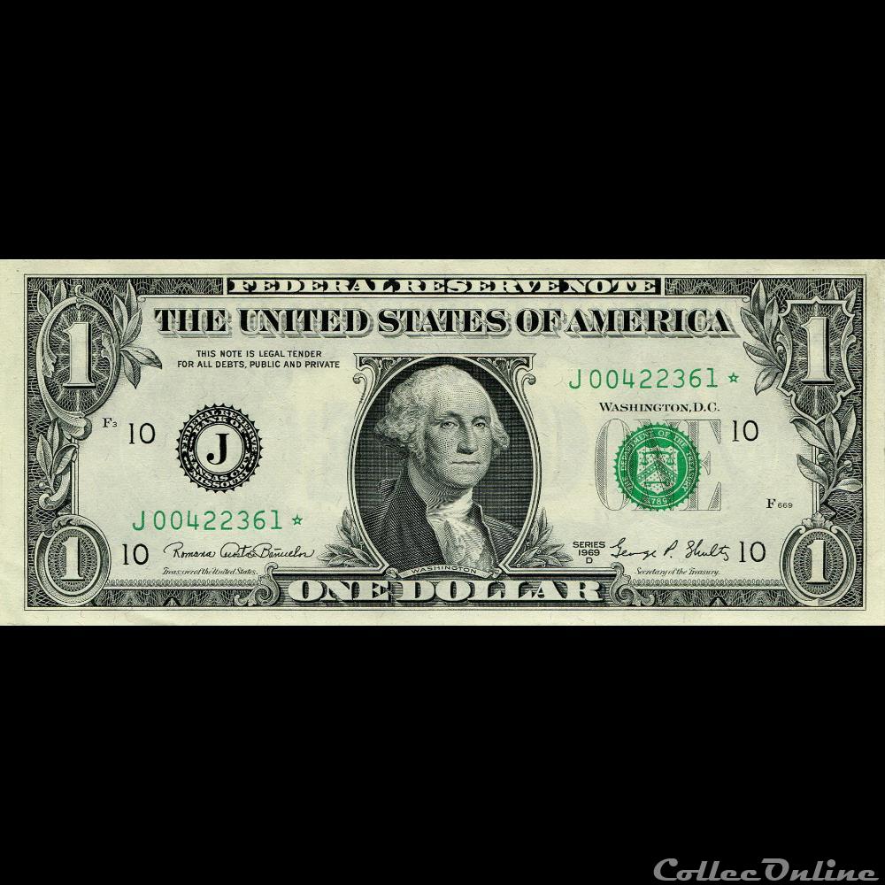 J- 1$ Federal Reserve Notes - Small Size 1969D Series billet amerique du nord etat uni j 1 federal reserve notes small size 1969d series