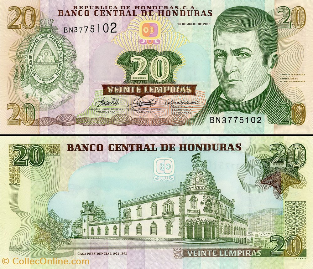 billet amerique centrale et caraibe honduras pick 93a 20 lempiras 2006