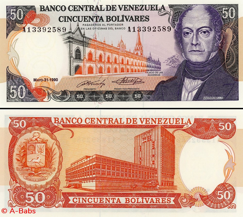 VENEZUELA - PICK 072 - 50 BOLIVARES - 1990 billets amerique du sud venezuela pick 072 50 bolivares 1990