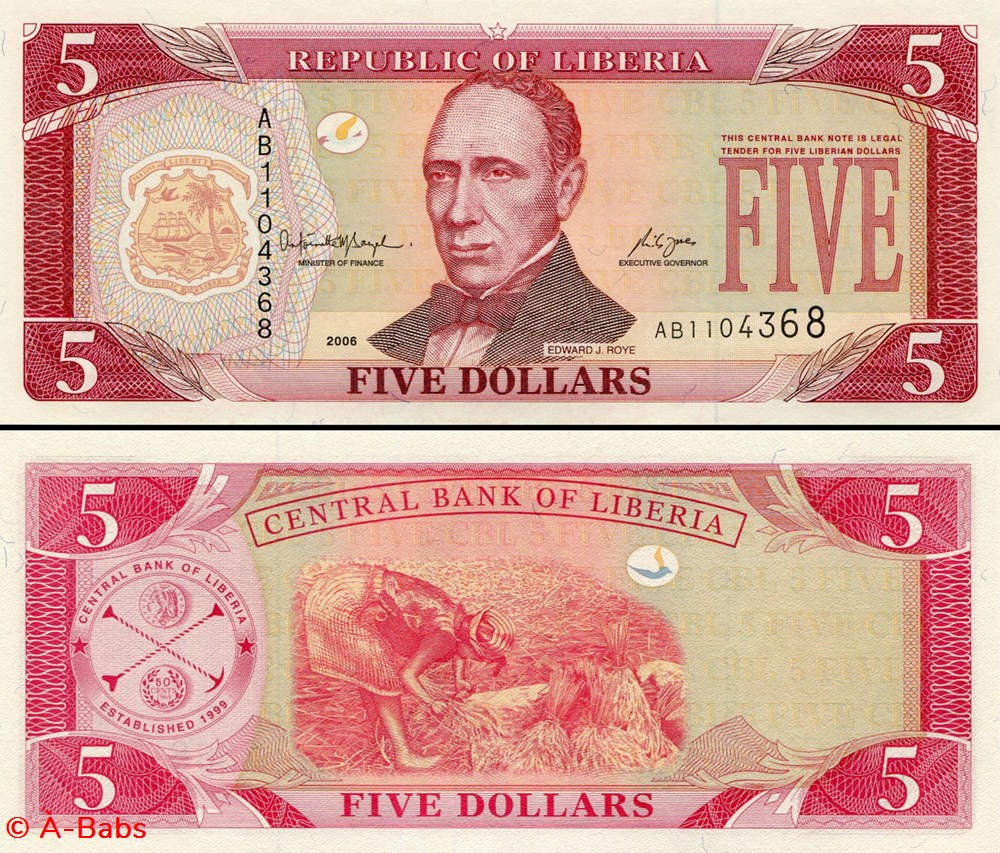 billets afrique liberia pick 26 c 5 dollars 2006