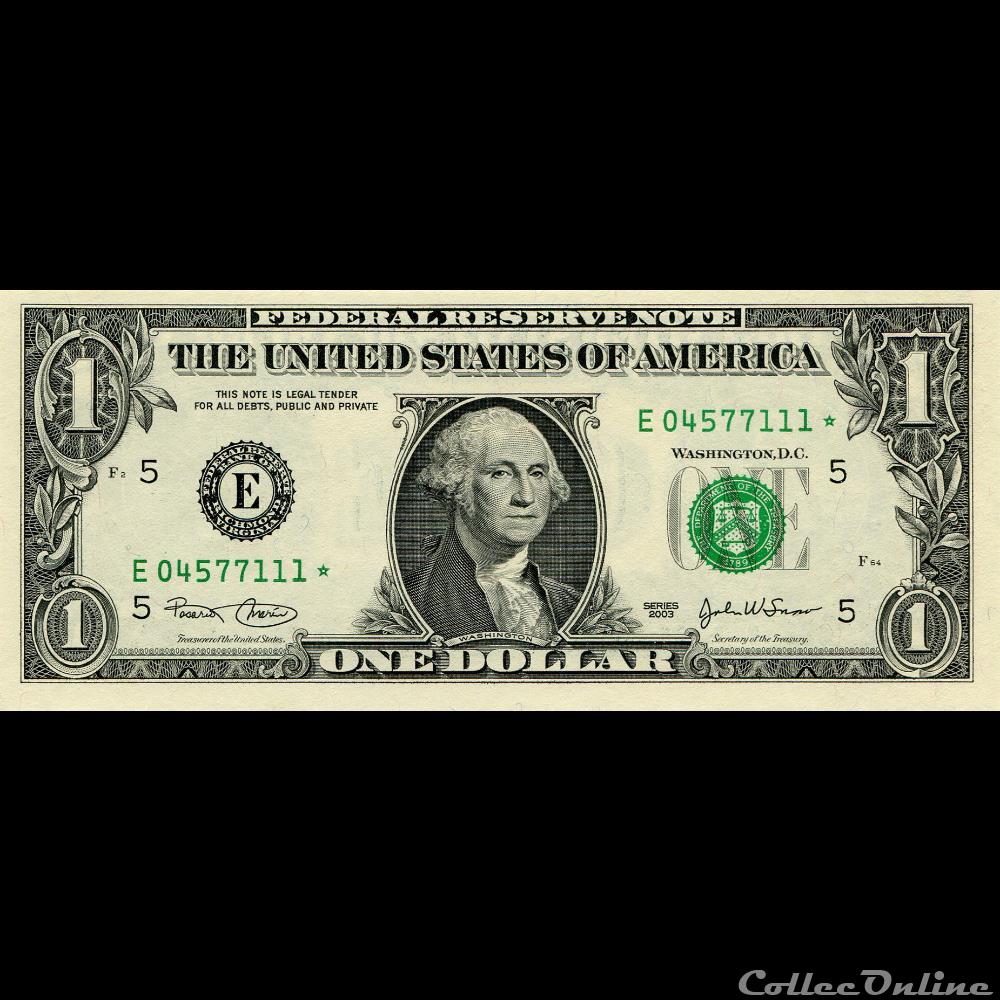 E- 1$ Federal Reserve Notes - Small Size 2003 Series billet amerique du nord etat uni e 1 federal reserve notes small size 2003 series