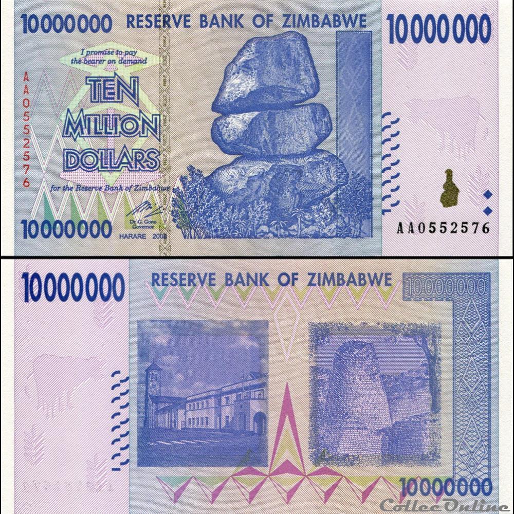 ZIMBABWE - PICK 078a - 10 000 000 Dollars - 2008 billet afrique zimbabwe pick 078a 10 000 000 dollars 2008