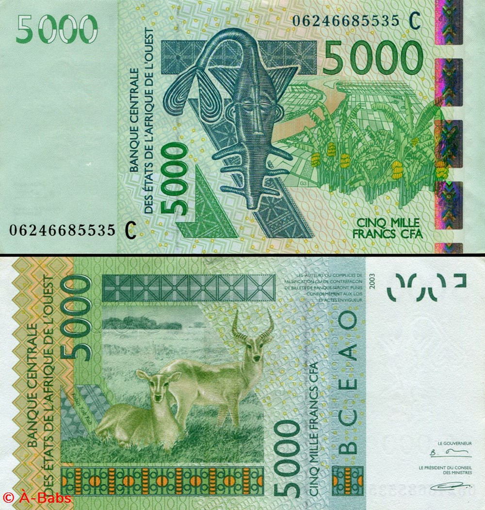 billets afrique b c e a o francs cfa burkina faso lettre c 5000 francs pick 317 c d