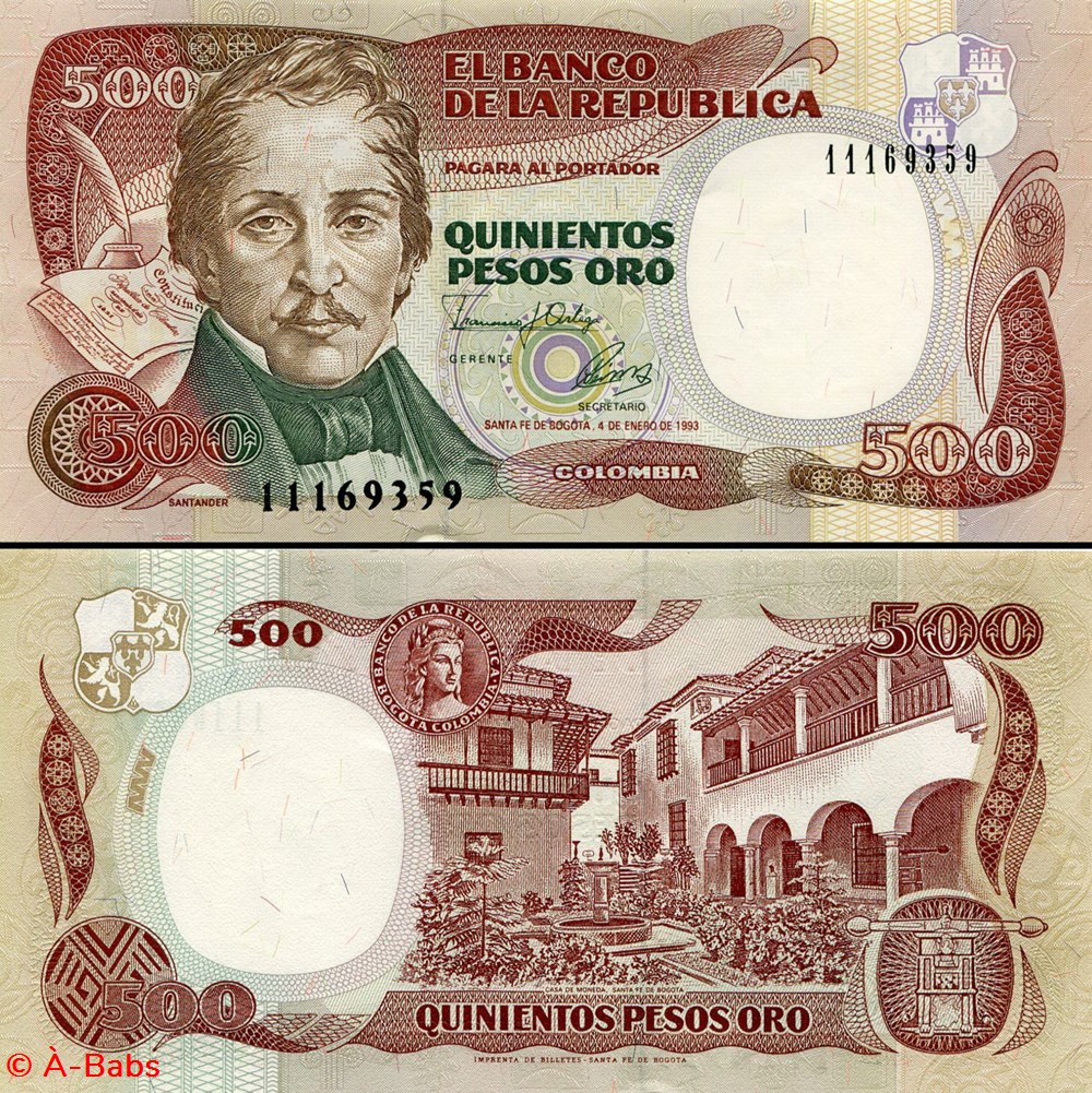 COLOMBIE - PICK 431 Aa2 - 500 PESOS DE ORO COLOMBIEN - 1993 billets amerique du sud colombie pick 431 aa2 500 pesos de oro colombien 1993