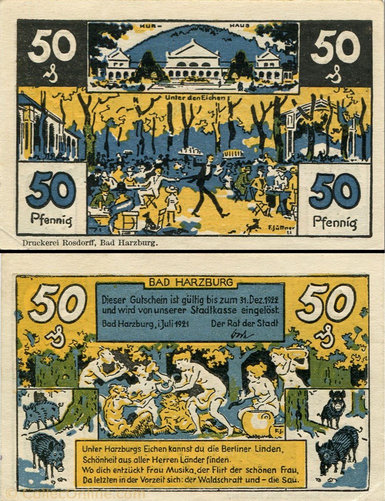 billet europe allemagne bad harzburg 50 pfennig