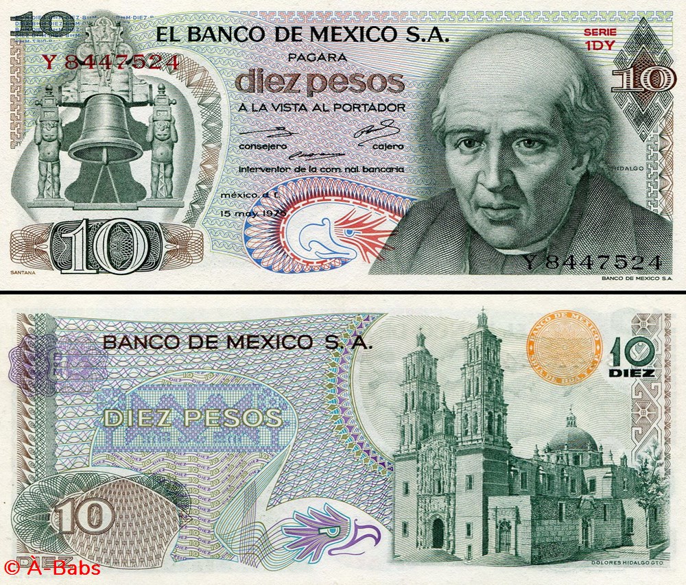 MEXIQUE - PICK 063h4 - 10 PESOS - 1975 billets amerique du nord mexique pick 063h4 10 pesos 1975