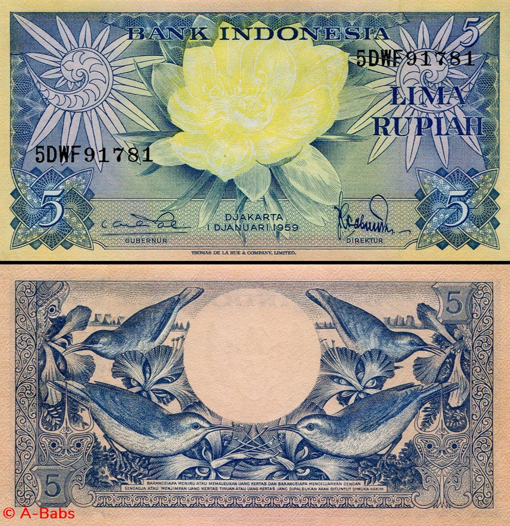 billets asie indonesie pick 065ar 5 roupies 1959