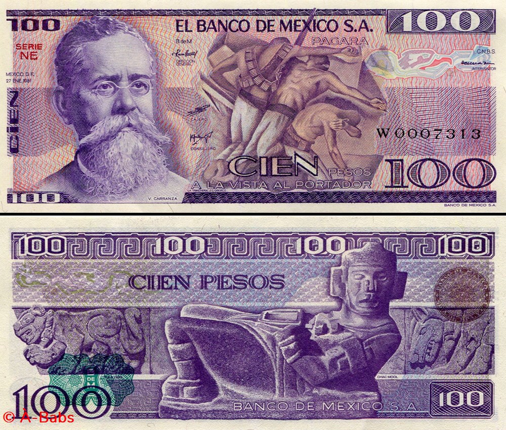 MEXIQUE - PICK 074a.NE - 100 PESOS - 1981 billets amerique du nord mexique pick 074a ne 100 pesos 1981