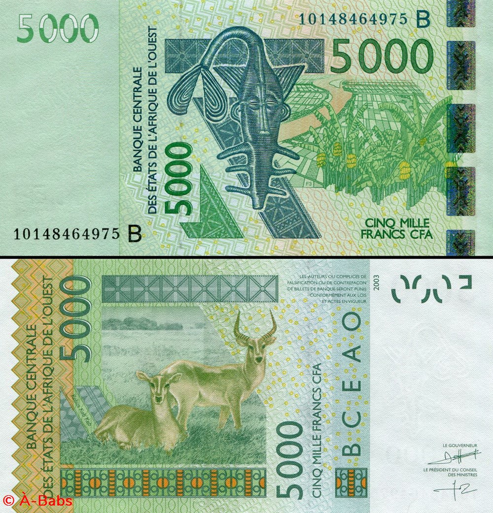 B.C.E.A.O - FRANCS CFA - BÉNIN - LETTRE B - 5000 FRANCS - PICK 217 B f billets afrique b c e a o francs cfa benin lettre b 5000 francs pick 217 b f