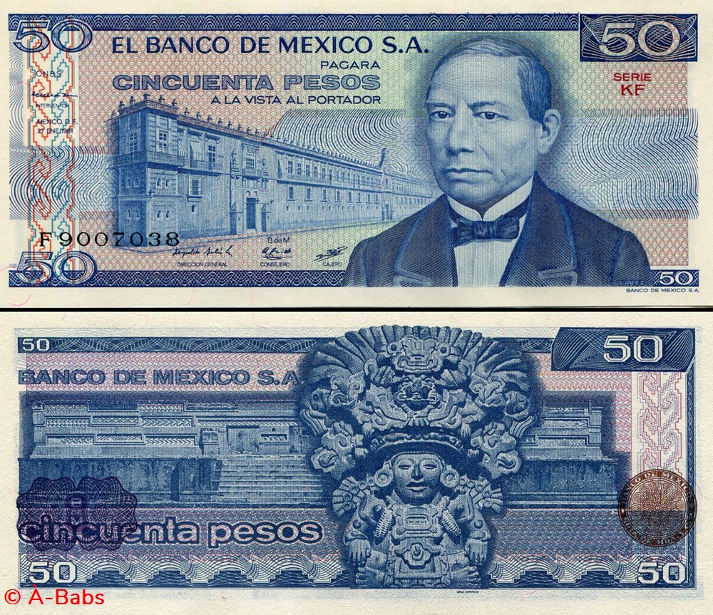MEXIQUE - PICK 073a.KF - 50 PESOS - 1981 billets amerique du nord mexique pick 073a kf 50 pesos 1981