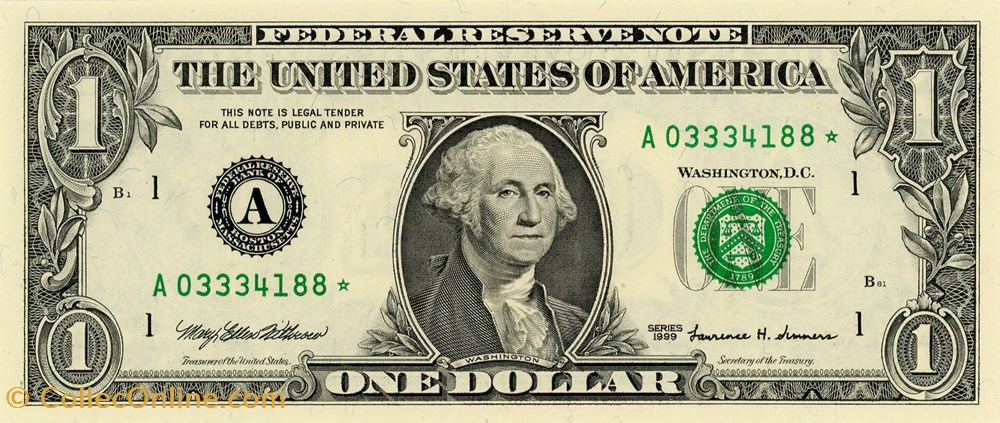 billets amerique du nord etats unis a 1 federal reserve notes small size 1999 series