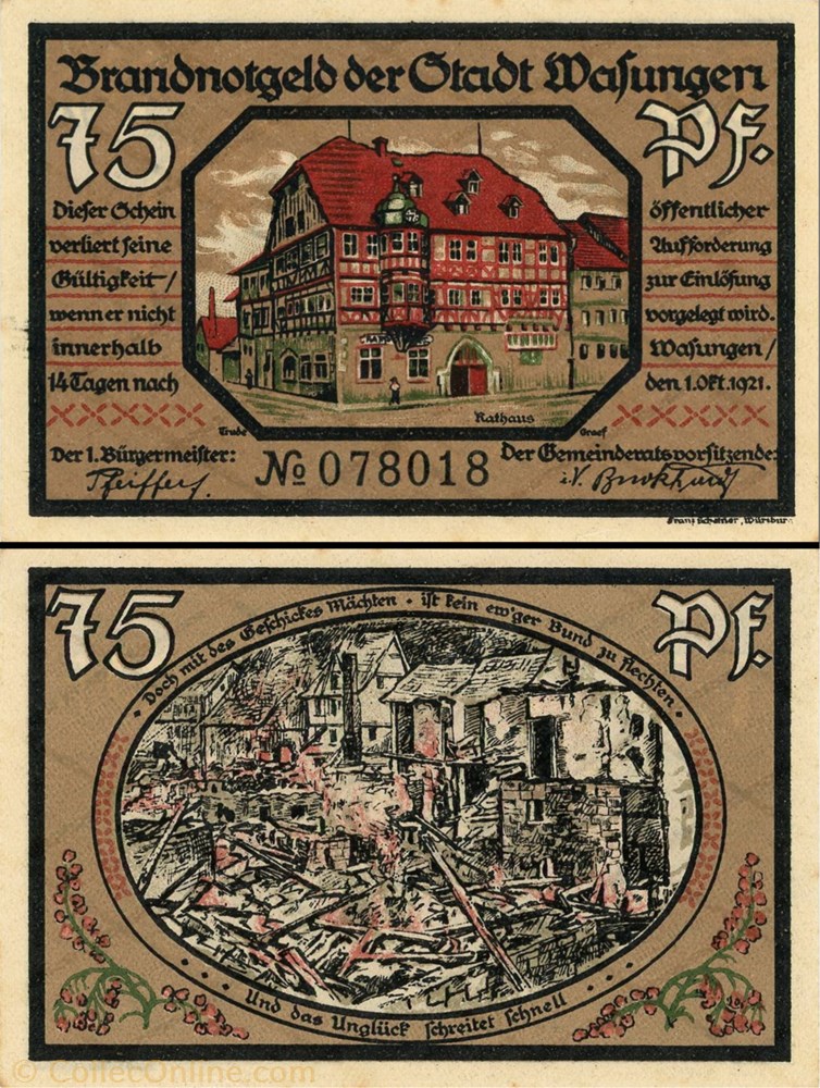 billet europe allemagne wasungen 75 pfennig