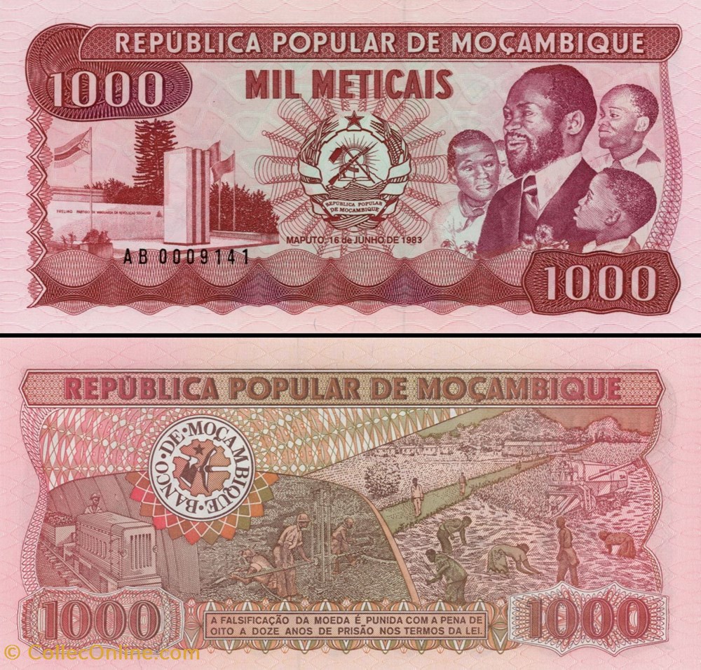 MOZAMBIQUE - PICK 132a - 1000 METICAIS - 1983 billets afrique mozambique pick 132a 1000 meticais 1983