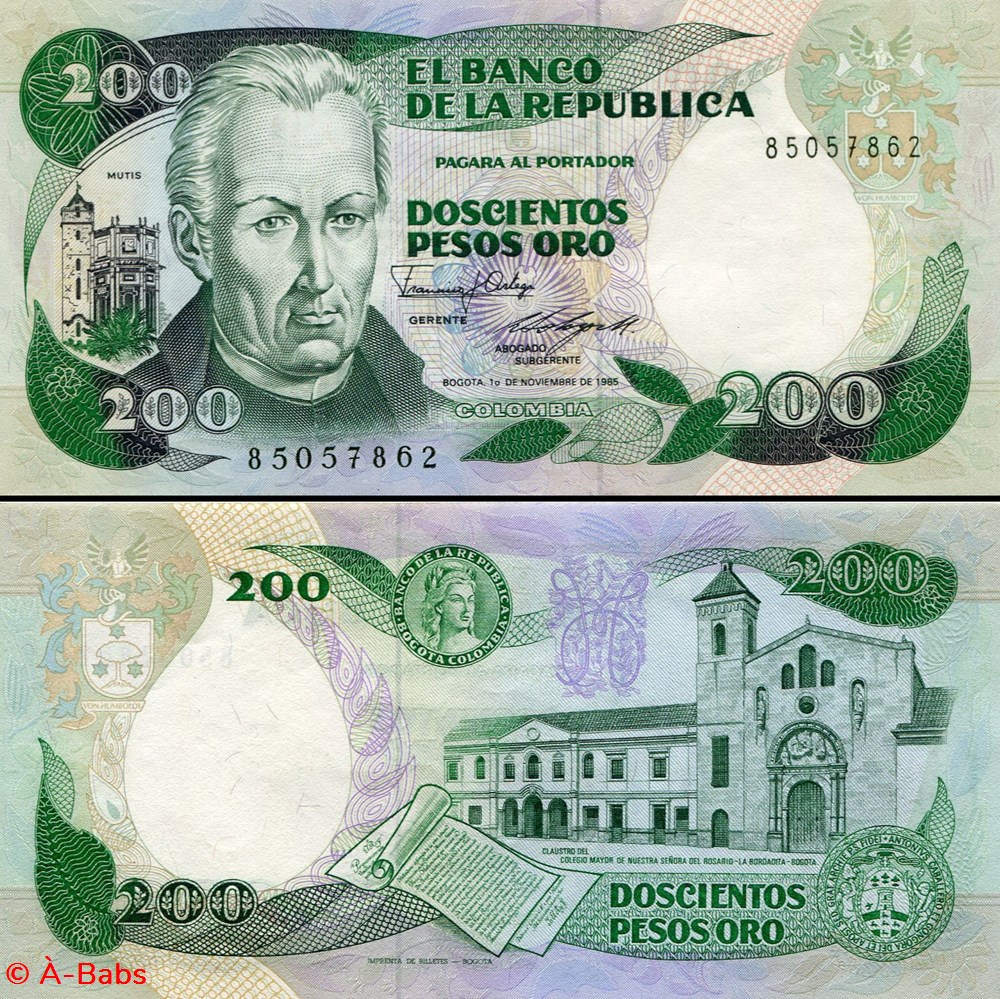 COLOMBIE - PICK 429 c - 200 PESOS DE ORO COLOMBIEN - 1985 billets amerique du sud colombie pick 429 c 200 pesos de oro colombien 1985