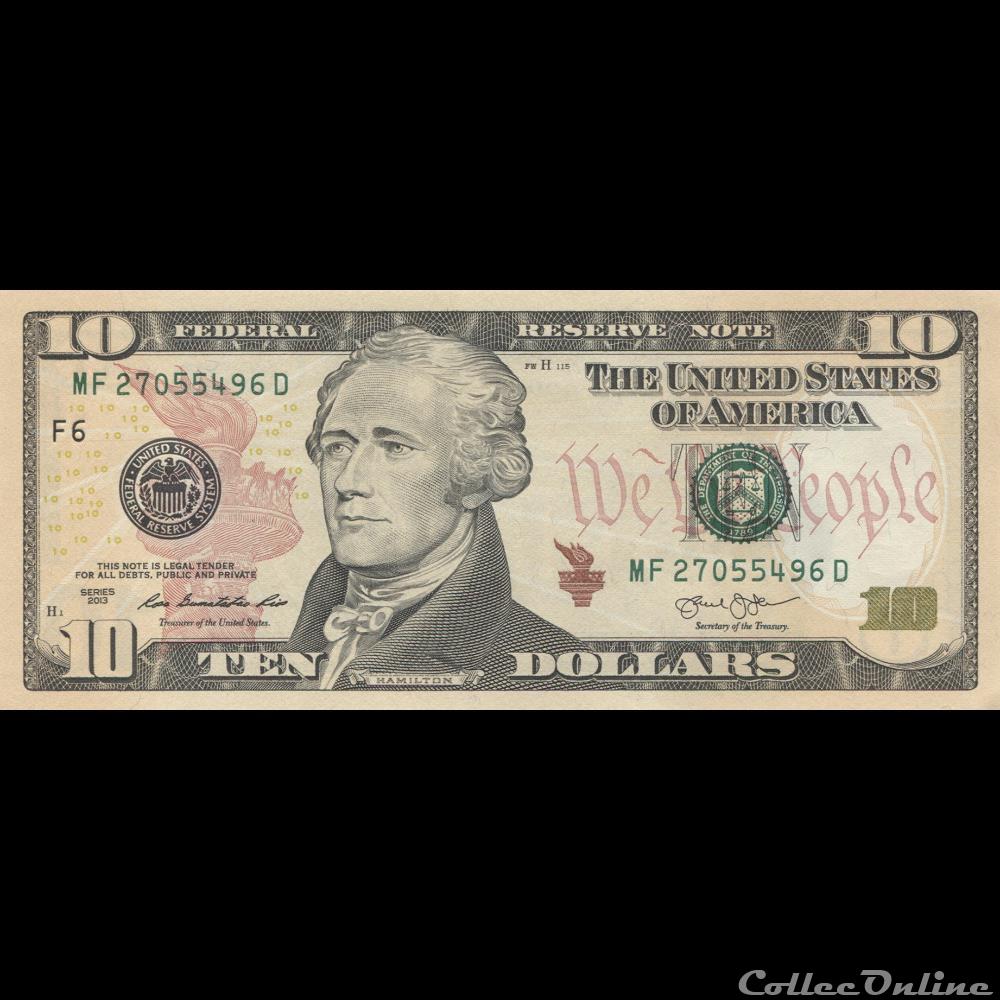 10$ Federal Reserve Notes - Small Size 2013 Series billets amerique du nord etats unis 10 federal reserve notes small size 2013 series