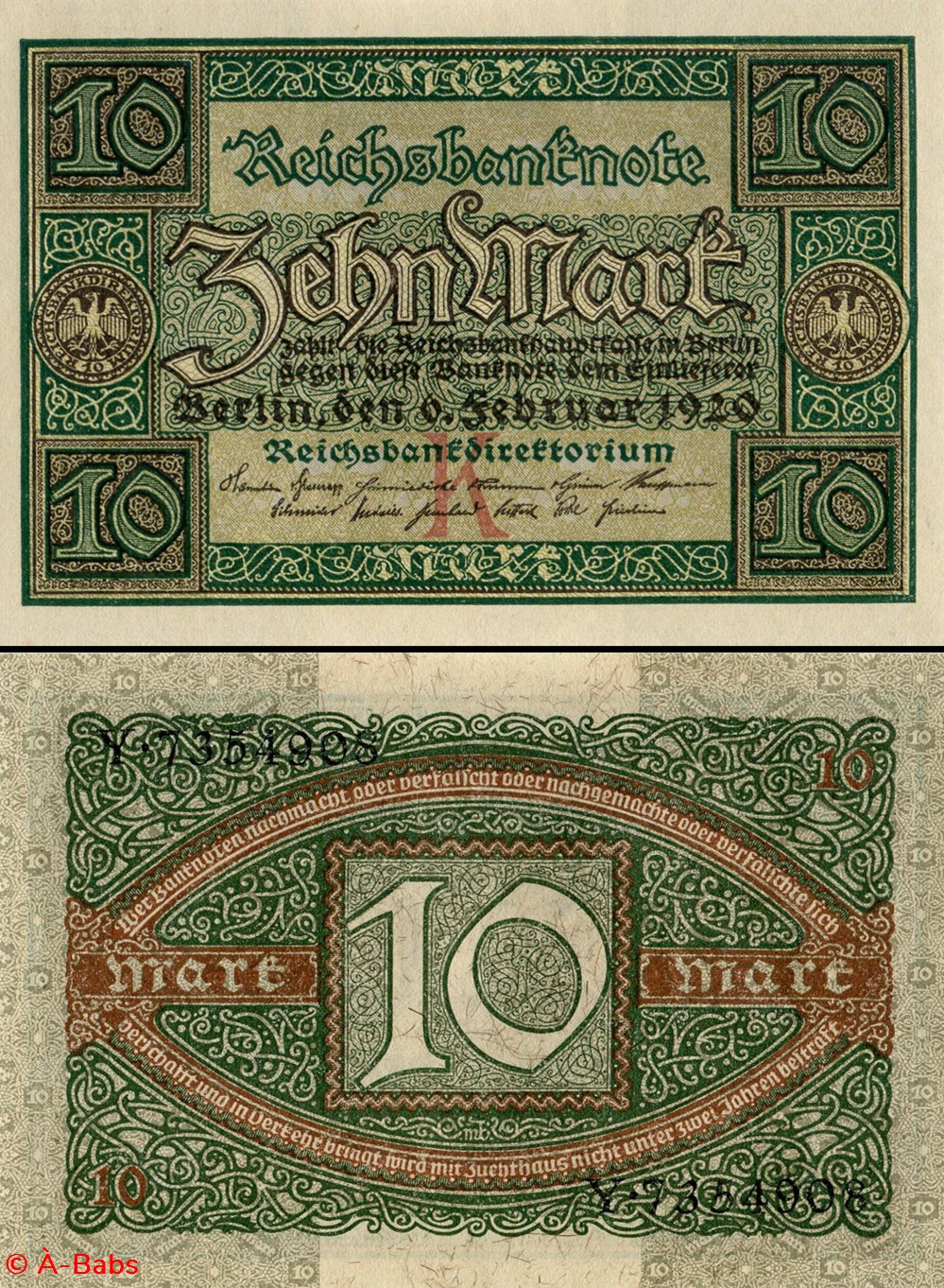 ALLEMAGNE - PICK 067 a1 - 10 MARK - 1920 billets allemagne pick 067 a1 10 mark 1920