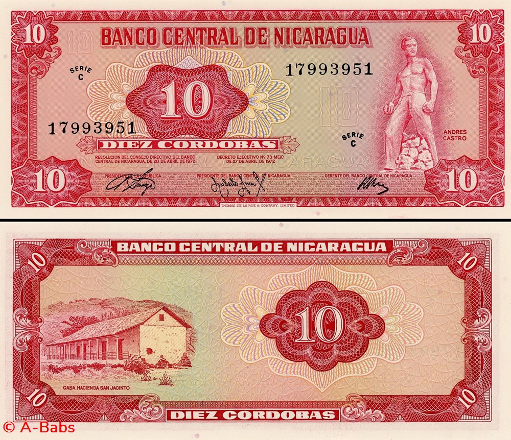 NICARAGUA - PICK 123a - 10 CORDOBAS - 1972 billets amerique centrale et caraibes nicaragua pick 123a 10 cordobas 1972
