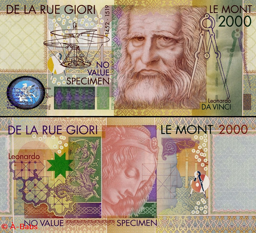 Billet Test note Société de la Rue - Londres - Leonard de Vinci billets europe royaume uni billet test note societe de la rue londres leonard de vinci