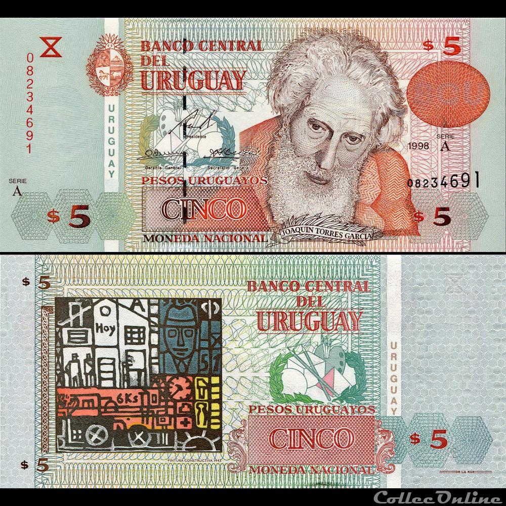 billet amerique du sud uruguay pick 080 5 pesos uruguayos 1998