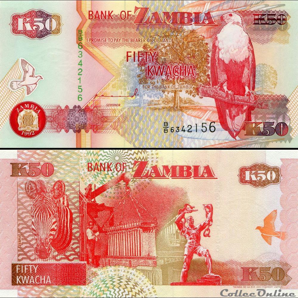 billet afrique zambie pick 37 a 50 kwacha 1992