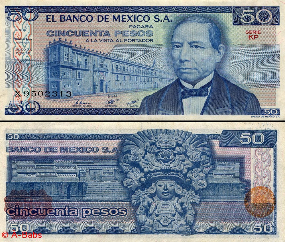 MEXIQUE - PICK 073a.KP - 50 PESOS - 1981 billets amerique du nord mexique pick 073a kp 50 pesos 1981
