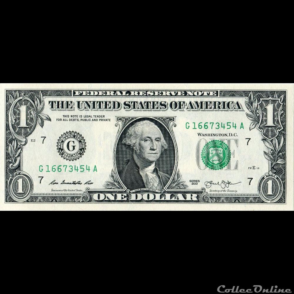 G- 1$ Federal Reserve Notes - Small Size 2013 Series billet amerique du nord etat uni g 1 federal reserve notes small size 2013 series