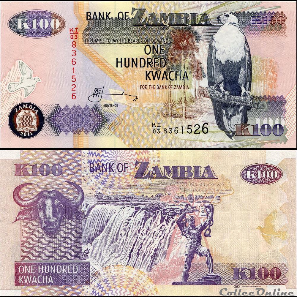 ZAMBIE - PICK 38 j - 100 KWACHA - 2011 billet afrique zambie pick 38 j 100 kwacha 2011