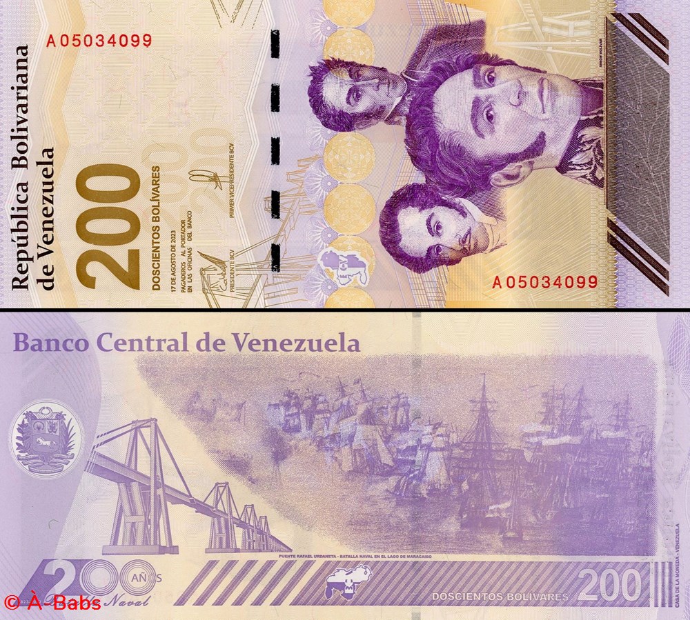 billets amerique du sud venezuela pick 120a 200 bolivares soberanos 2023