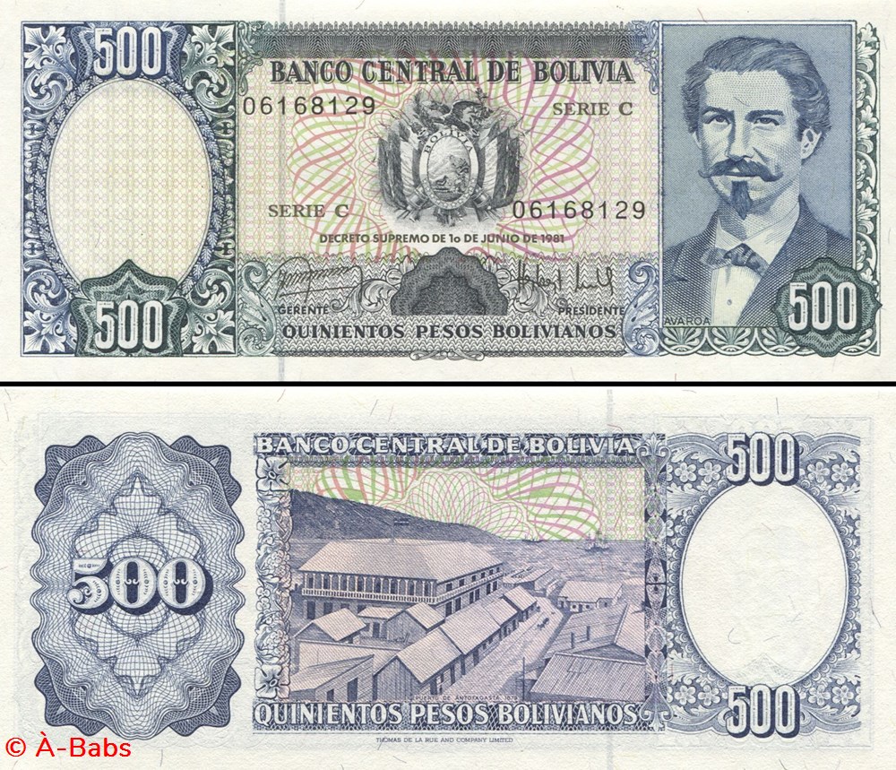billets amerique du sud bolivie pick 166 a 500 pesos bolivianos 1981