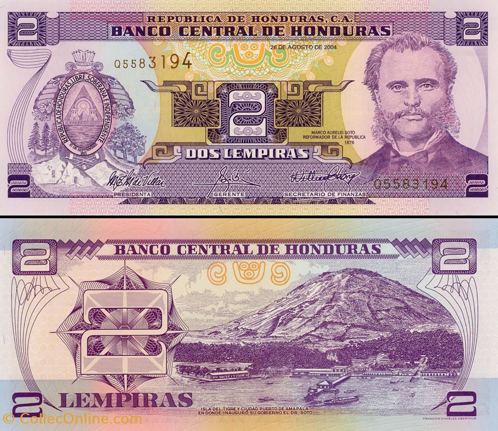 billet amerique centrale et caraibe honduras pick 80ae 2 lempiras 2004