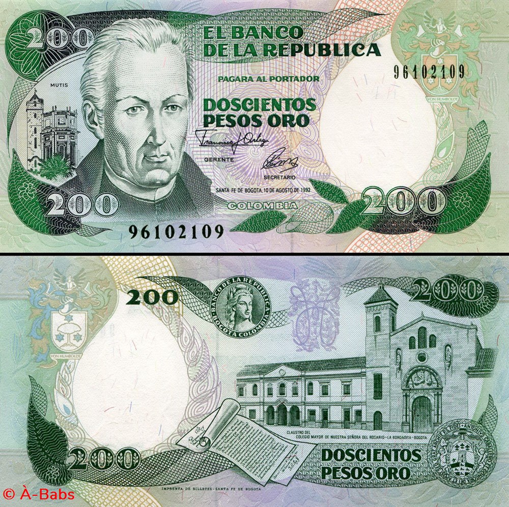 COLOMBIE - PICK 429 d 7 - 200 PESOS DE ORO COLOMBIEN - 1992 billets amerique du sud colombie pick 429 d 7 200 pesos de oro colombien 1992