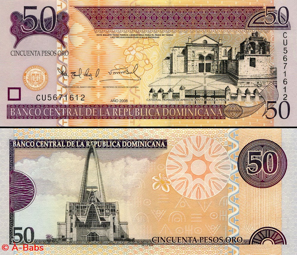 RÉPUBLIQUE DOMINICAINE - PICK 176c - 50 PESOS DE ORO - 2008 billets amerique centrale et caraibes republique dominicaine pick 176c 50 pesos de oro 2008