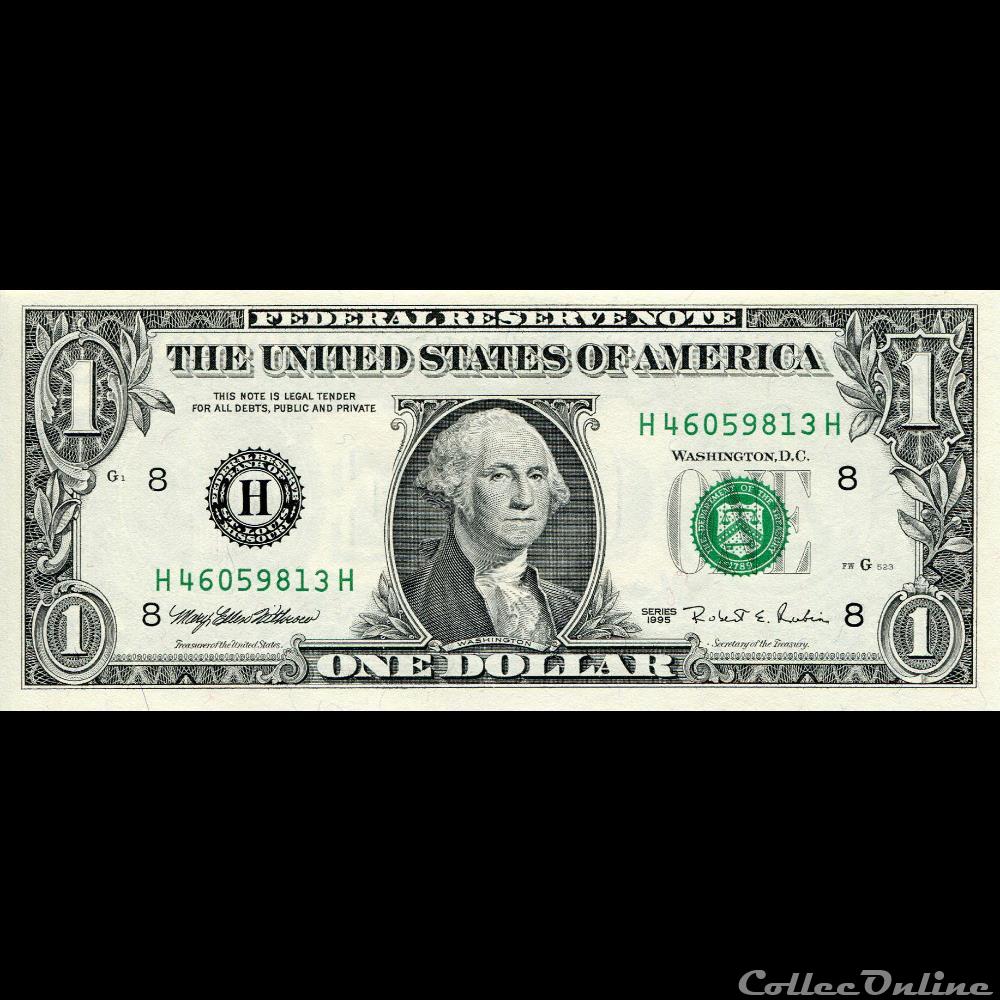 H- 1$ Federal Reserve Notes - Small Size 1995 Series billet amerique du nord etat uni h 1 federal reserve notes small size 1995 series
