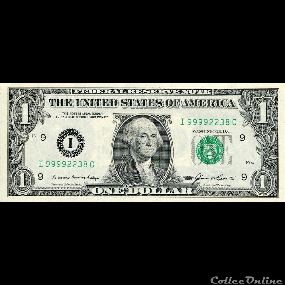 I- 1$ Federal Reserve Notes - Small Size 1985 Series billet amerique du nord etat uni i 1 federal reserve notes small size 1985 series