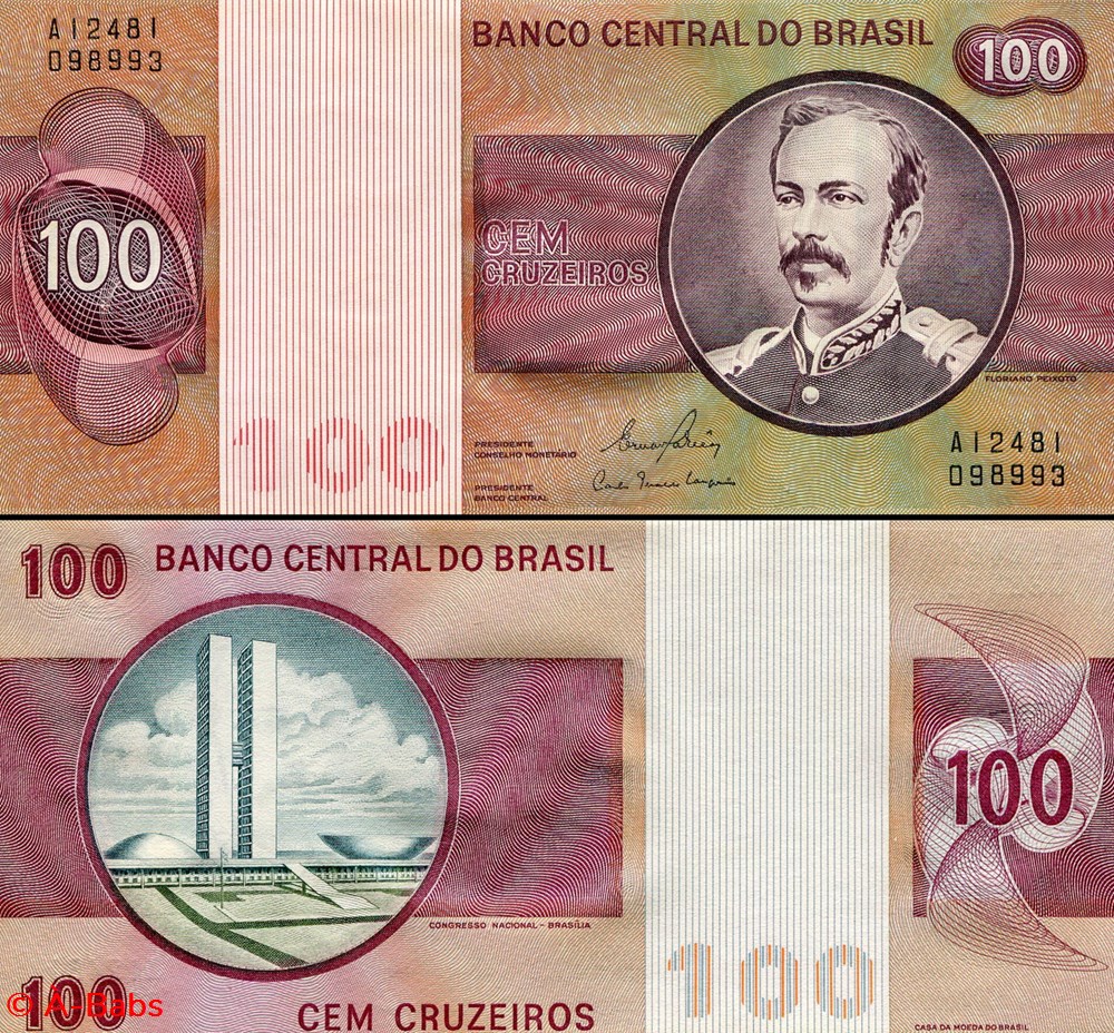 billets amerique du sud bresil pick 195ab 100 cruzeiros novo 1981