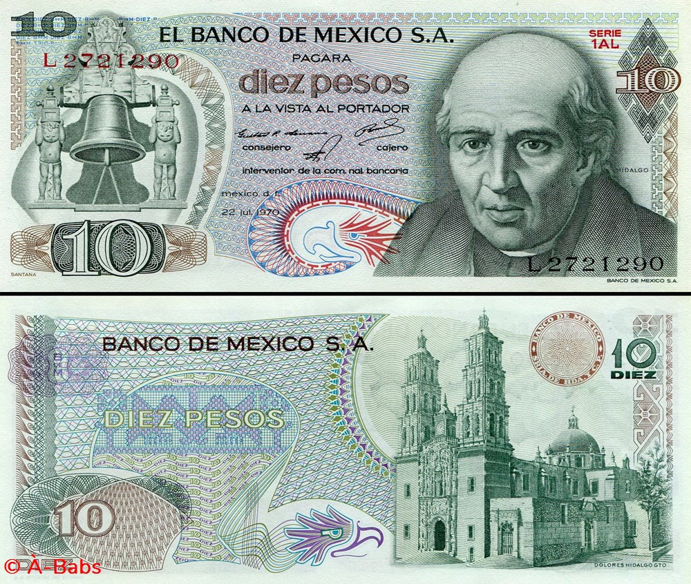 MEXIQUE - PICK 063c3 - 10 PESOS - 1970 billets amerique du nord mexique pick 063c3 10 pesos 1970