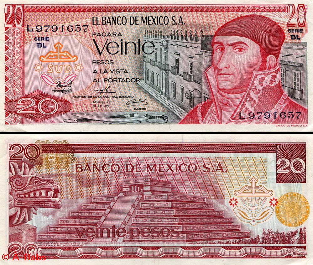 MEXIQUE - PICK 064b8 - 20 PESOS - 1973 billets amerique du nord mexique pick 064b8 20 pesos 1973