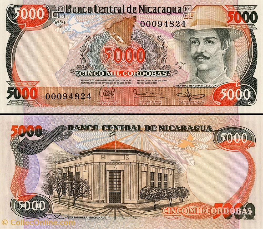 billet amerique centrale et caraibe nicaragua pick 146 5000 cordobas 1985