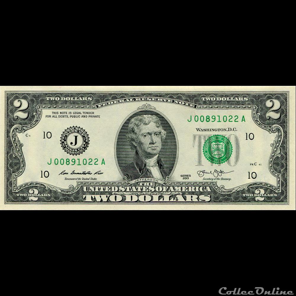 J- Kansas-City District - 2$ Federal Reserve Notes - Small Size 2013 Series billet amerique du nord etat uni j kansas city district 2 federal reserve notes small size 2013 series