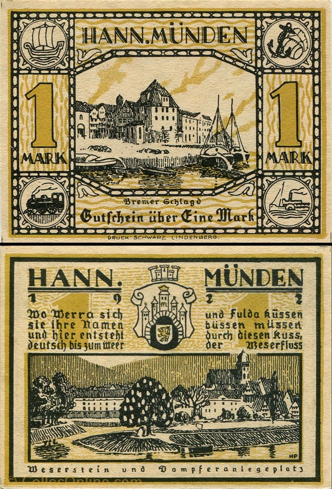 Hannoversch Münden 1 Mark billet europe allemagne hannoversch munden 1 mark