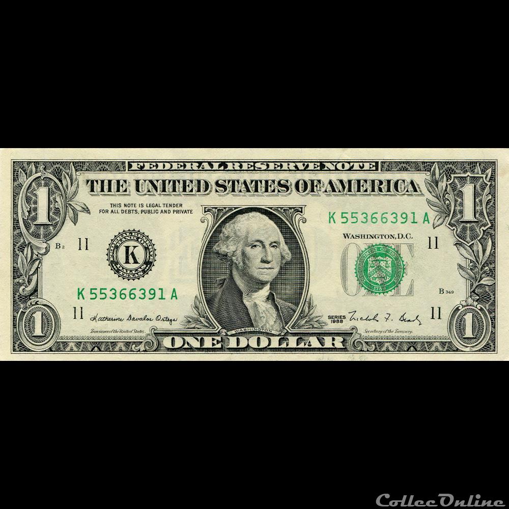 K- 1$ Federal Reserve Notes - Small Size 1988 Series billet etat uni k 1 federal reserve notes small size 1988 series