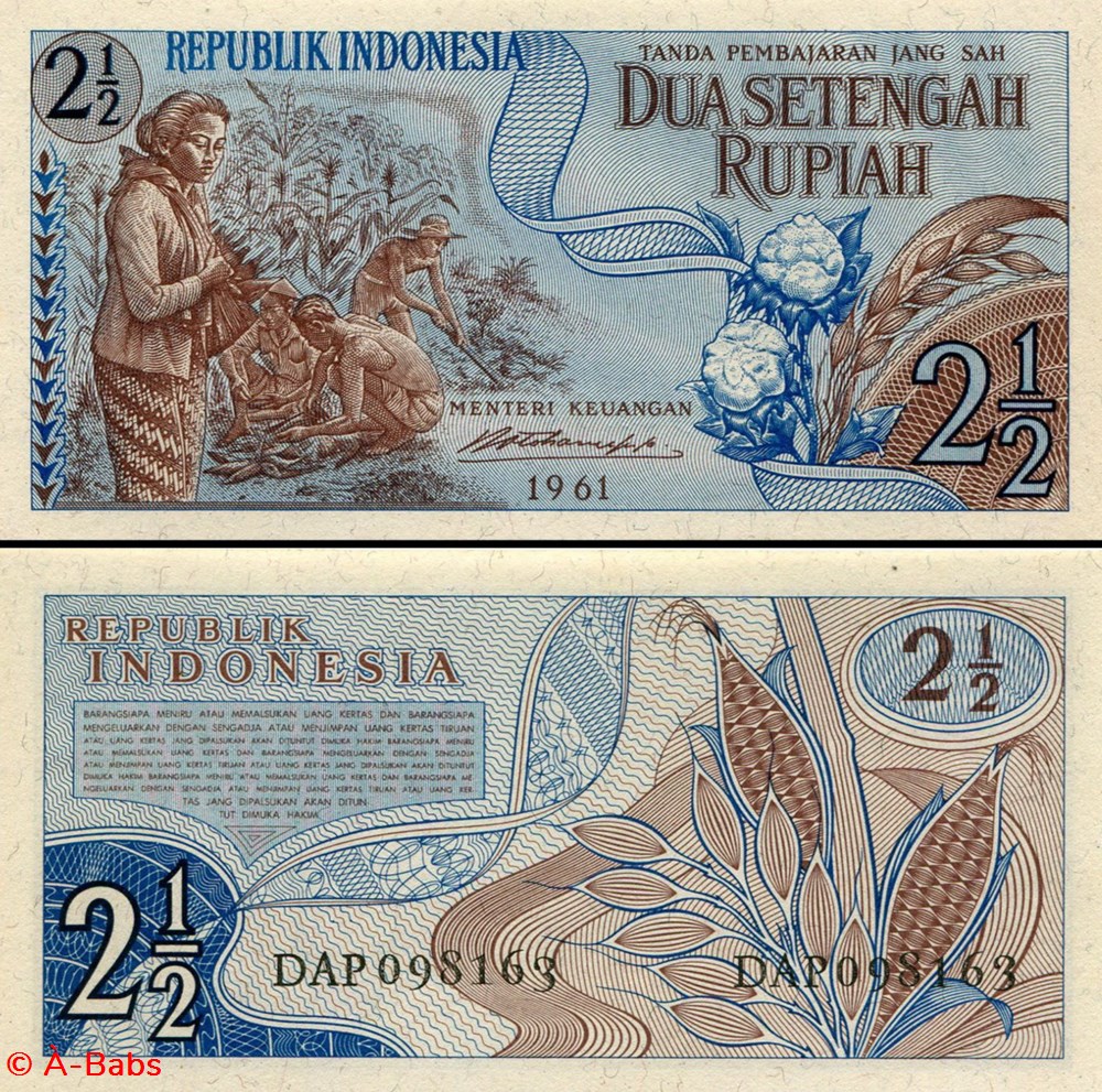 billets asie indonesie pick 079 2 1 2 roupies 1961